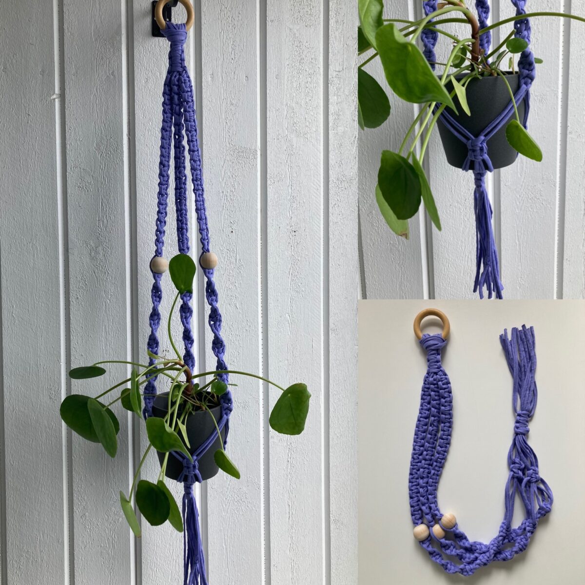 Syrenlila ampel med träpärlor - 100 cm