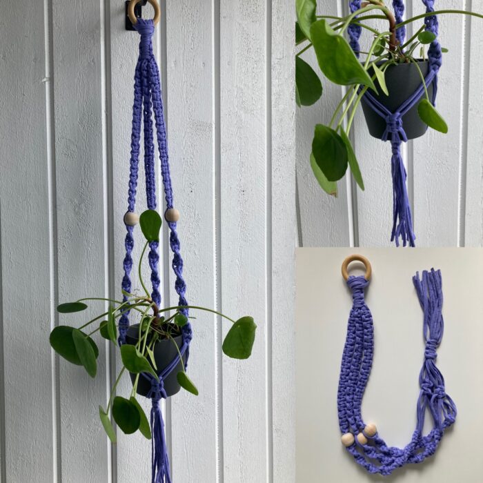 Syrenlila ampel med träpärlor - 100 cm